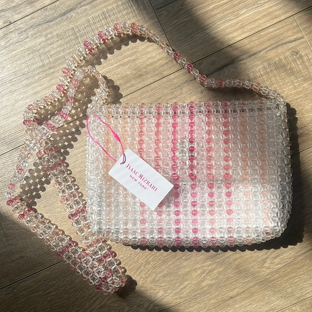 NWT $155 Isaac Mizrahi fully beaded Crossbody bag, beautifully detailed, white